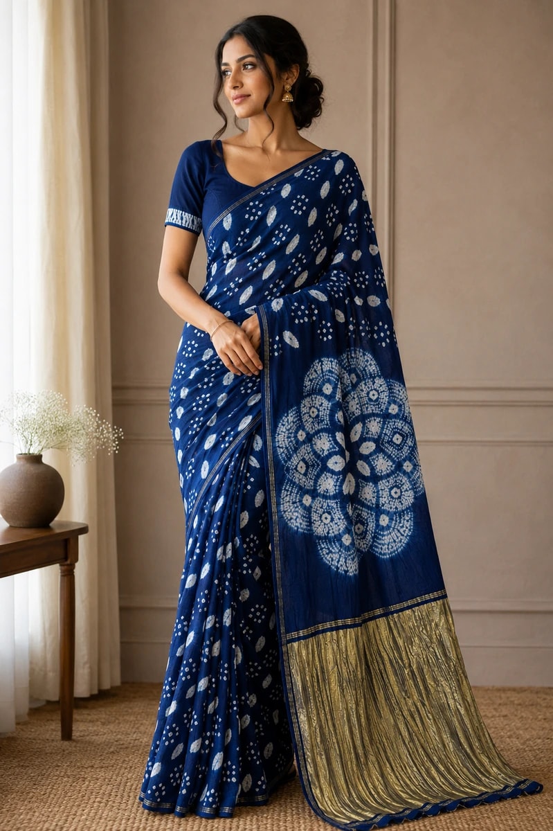 Royal Blue Bandhani Saree