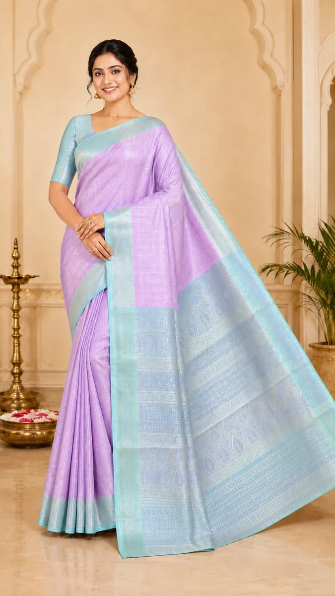 Lilac Kanchi Silk Saree