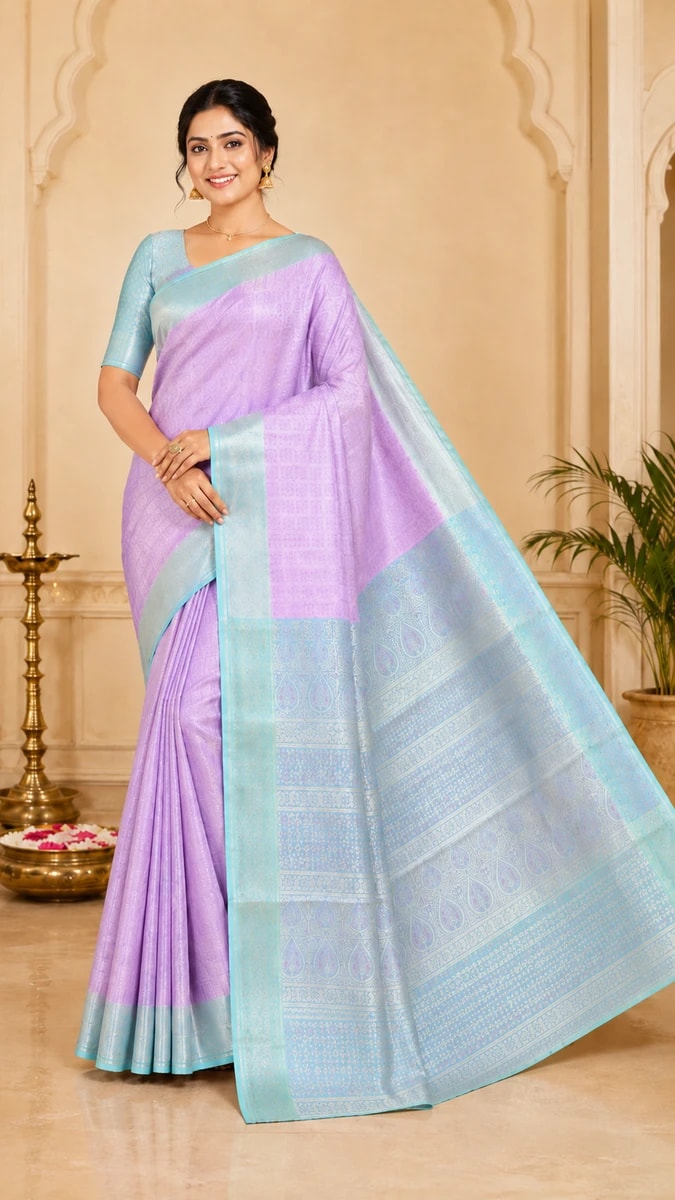 Lilac Kanchi Silk Saree