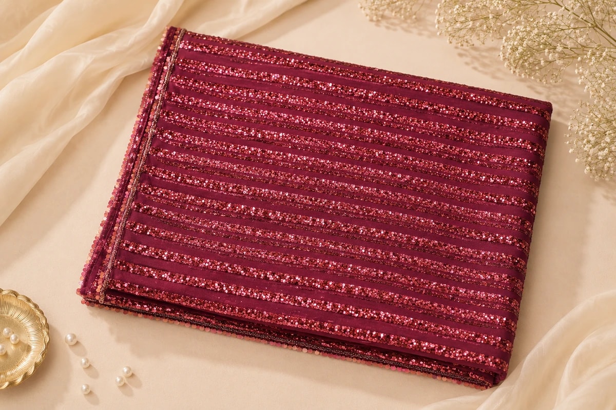Wine Sequin Cocktail Saree