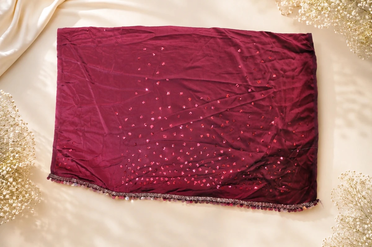 Wine Sequin Cocktail Saree