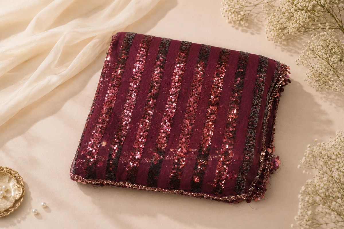 Wine Sequin Cocktail Saree
