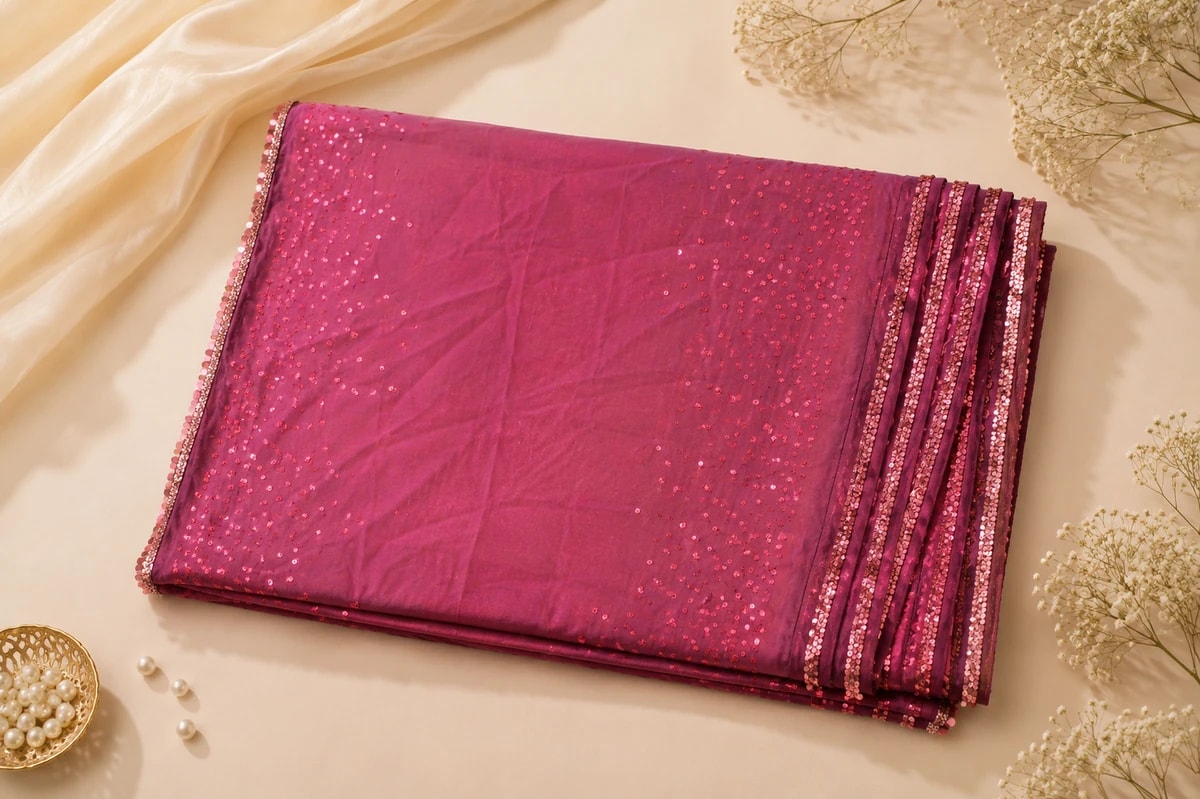 Wine Sequin Cocktail Saree
