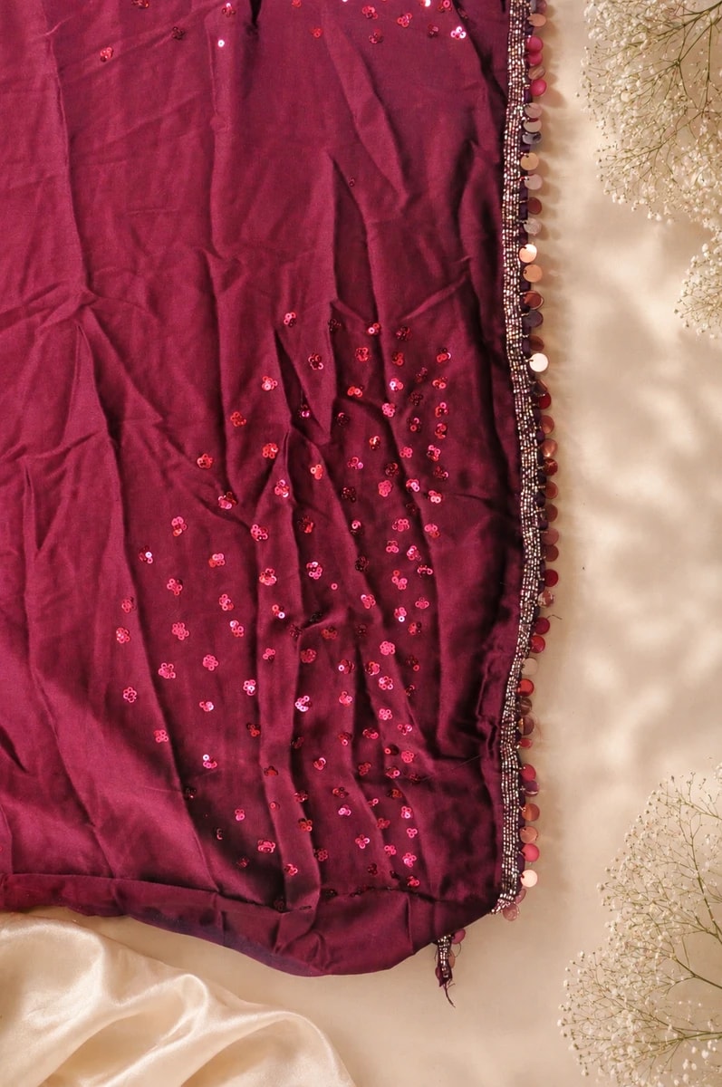 Wine Sequin Cocktail Saree
